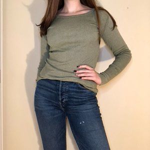 Michael Stars Green Glitter Long Sleeve Scoop Tee